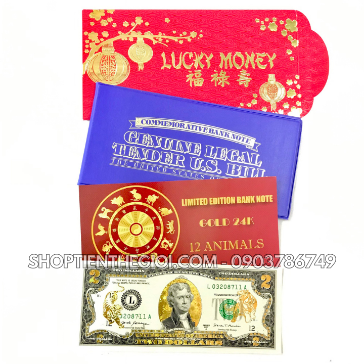 Tiền 2 USD in hình Con Cọp 3D nhũ vàng